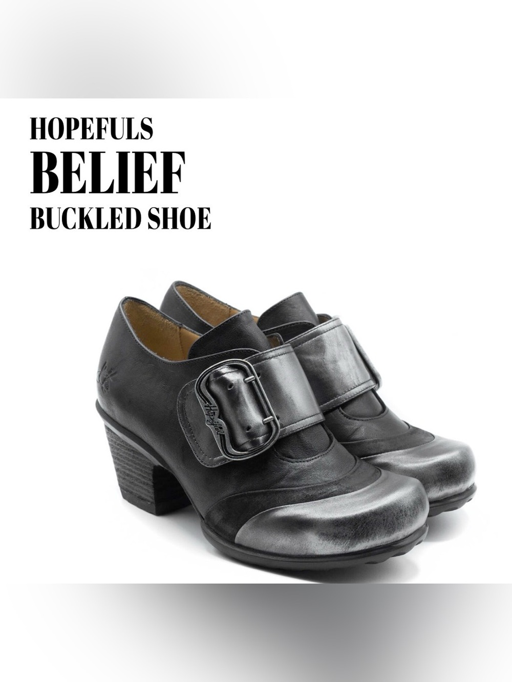 Fluevog EXCELLENT Hopefuls Belief black/metallic silver buckle shoe-8 (fits 7.5)